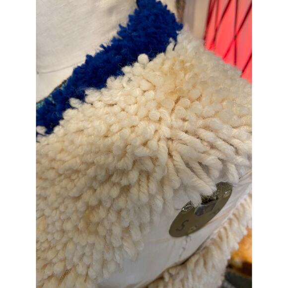 vintage 1970s crazy latch hook vest hippie boho novelty hearts s/m blue ivory - Picture 6 of 7